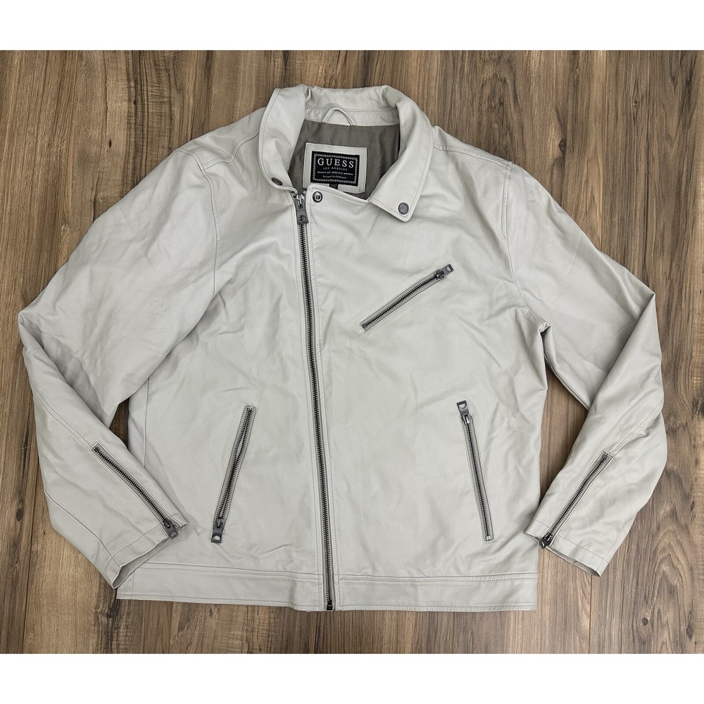 GUESS Women's Faux Leather Asymmetrical Moto Jacket - Beige Size XL